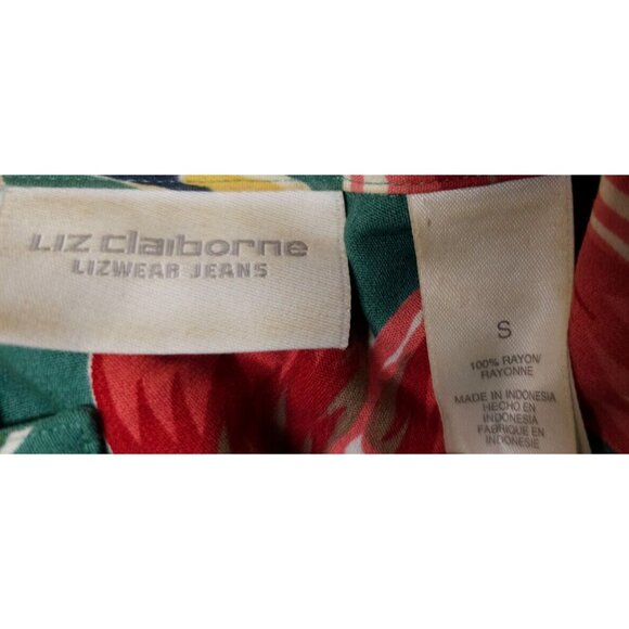 Liz Claiborne Lizwear Womens Small Green Red Floral Hawaiian Button Rayon Top - Picture 8 of 8